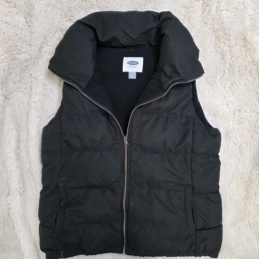 Old Navy Women’s Black Fleece Lined Quilted Puffer Vest Size Large